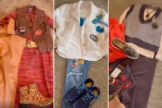Three outfits on the ground
